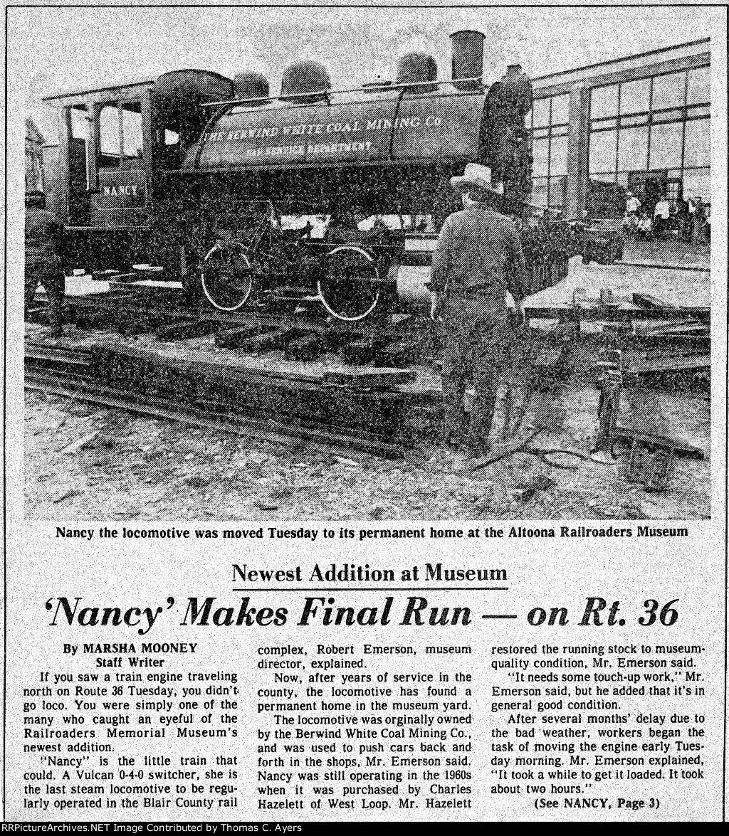 Berwind-White, "Nancy," 0-4-0T, c. 1990